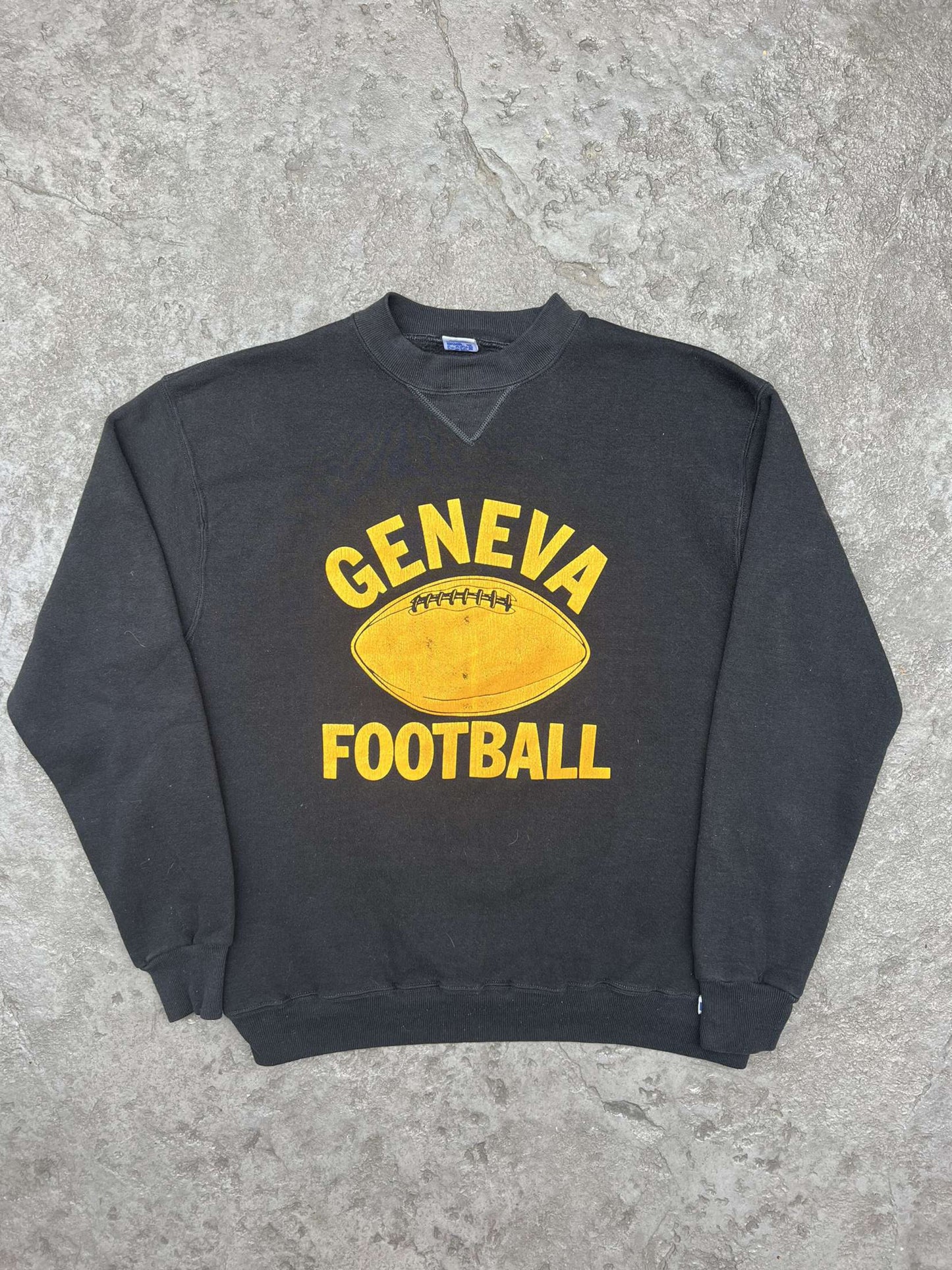 FADED BLACK RUSSEL GENEVA FOOTBALL SWEATSHIRT - 1990S